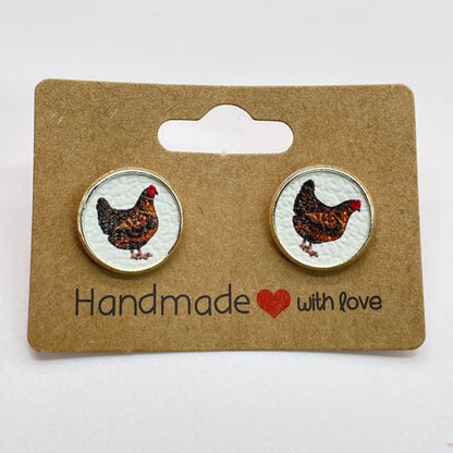 Brown Chicken Circle Stud Earrings