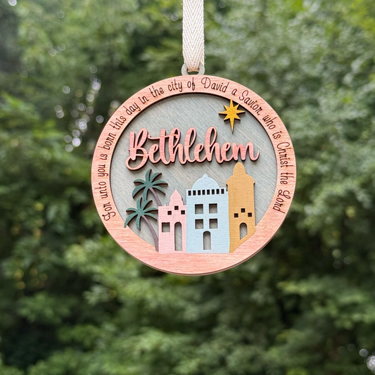 Round Bethlehem Layered Wood Ornament