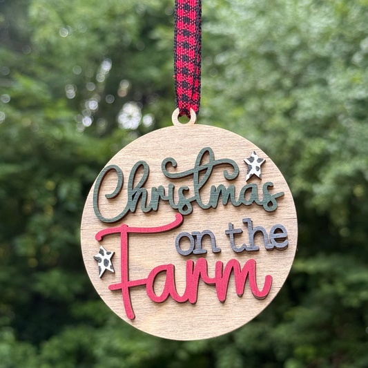 Round Christmas on the Farm Layered Wood Ornament