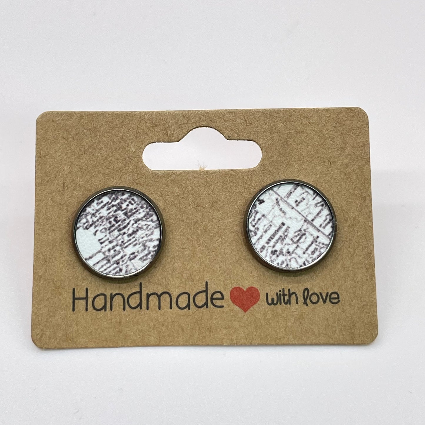 Black + White Map Circle Stud Earrings