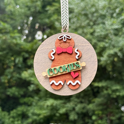 Round Gingerbread Cookie Layered Wood Ornament