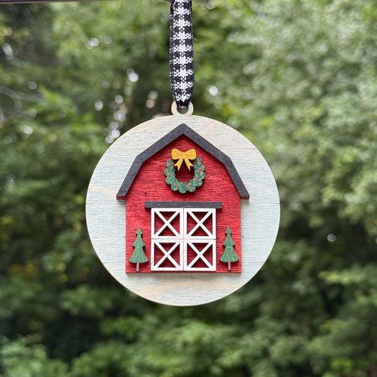 Round Barn Layered Wood Ornament