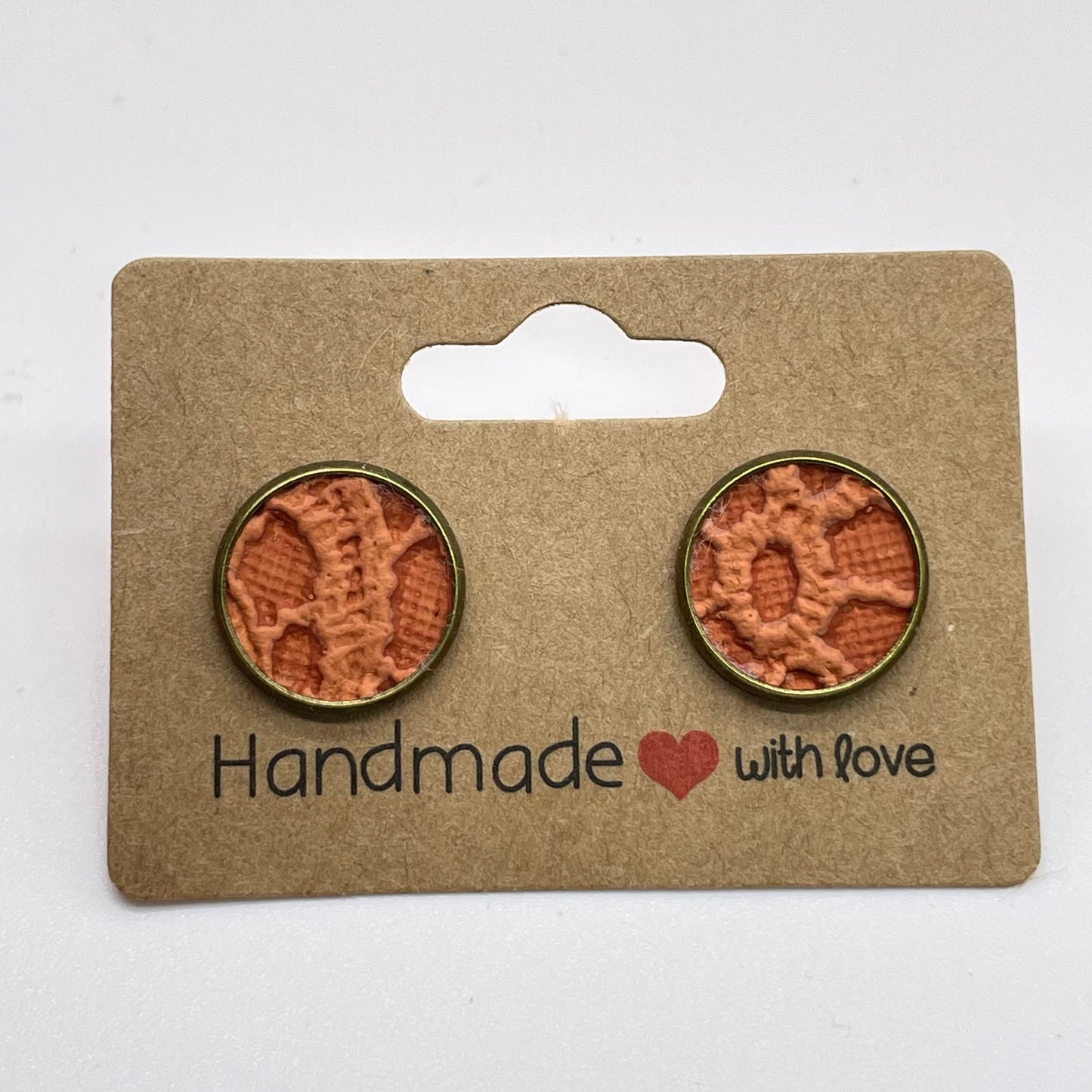 Rust Lace Circle Stud Earrings