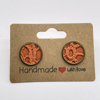 Rust Lace Circle Stud Earrings