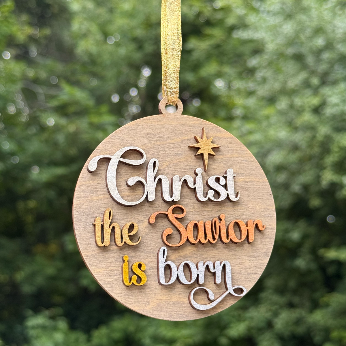 Round Christ the Savior Layered Wood Ornament