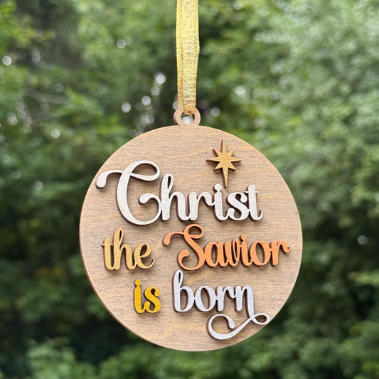 Round Christ the Savior Layered Wood Ornament