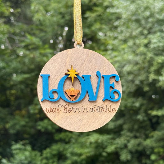 Round LOVE Manger Layered Wood Ornament