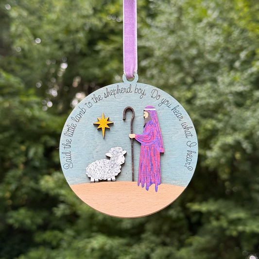 Round Shepard with Sheep Layered Wood Ornament