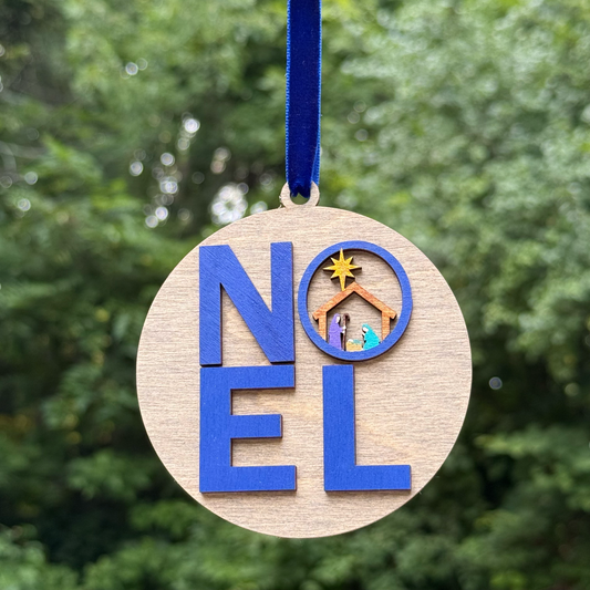Round NOEL Manger Layered Wood Ornament