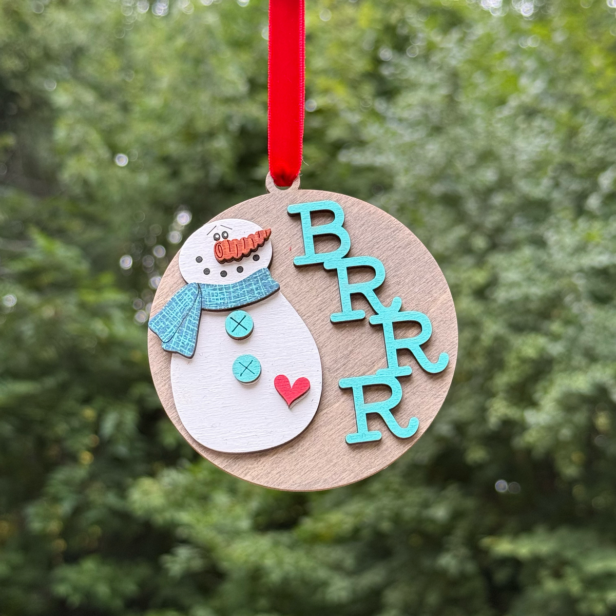 Round Snowman "Brrr" Layered Wood Ornament