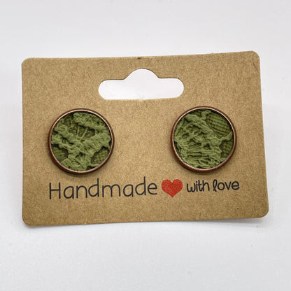 Army Green Lace Circle Stud Earrings