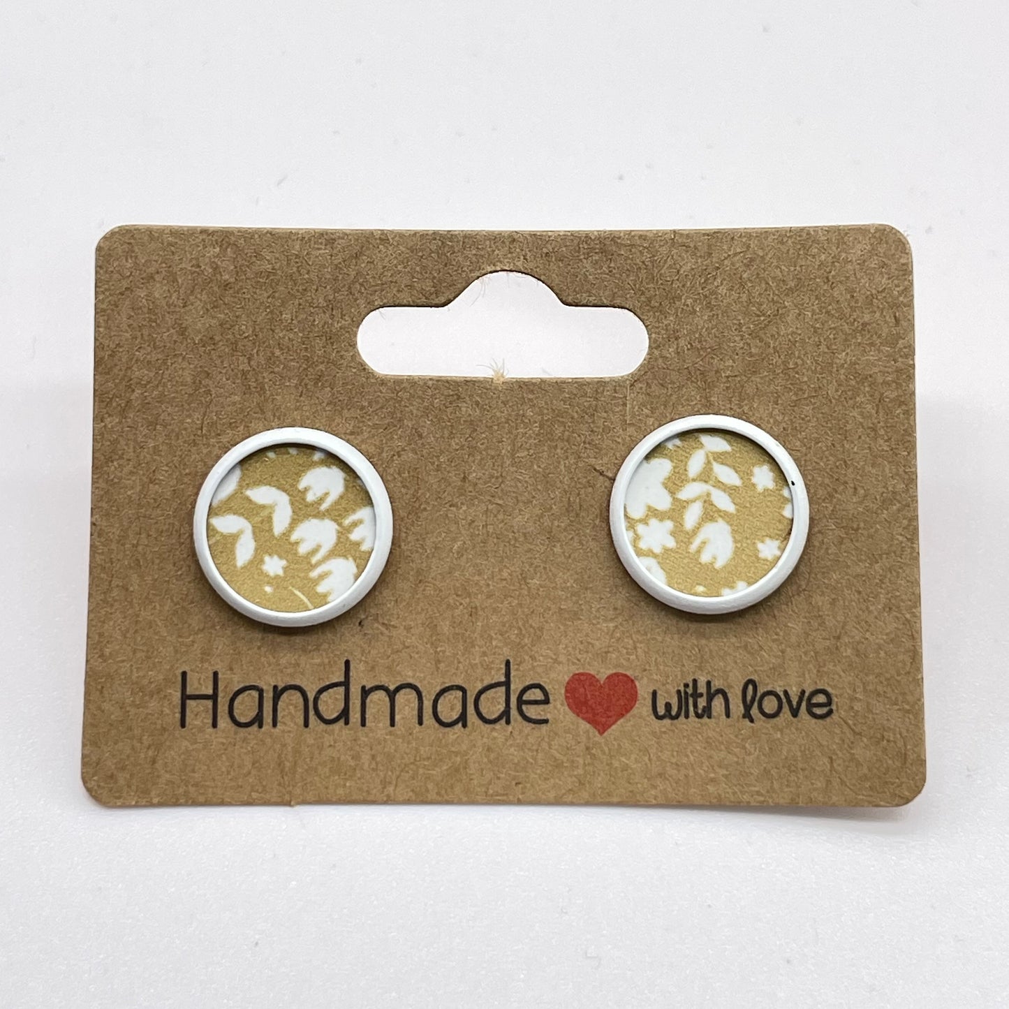 Tan Floral Circle Stud Earrings