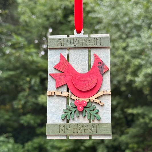 Cardinal (heart) Pallet Layered Wood Ornament