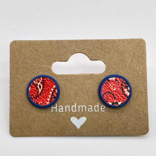 Red Paisley Circle Stud Earrings