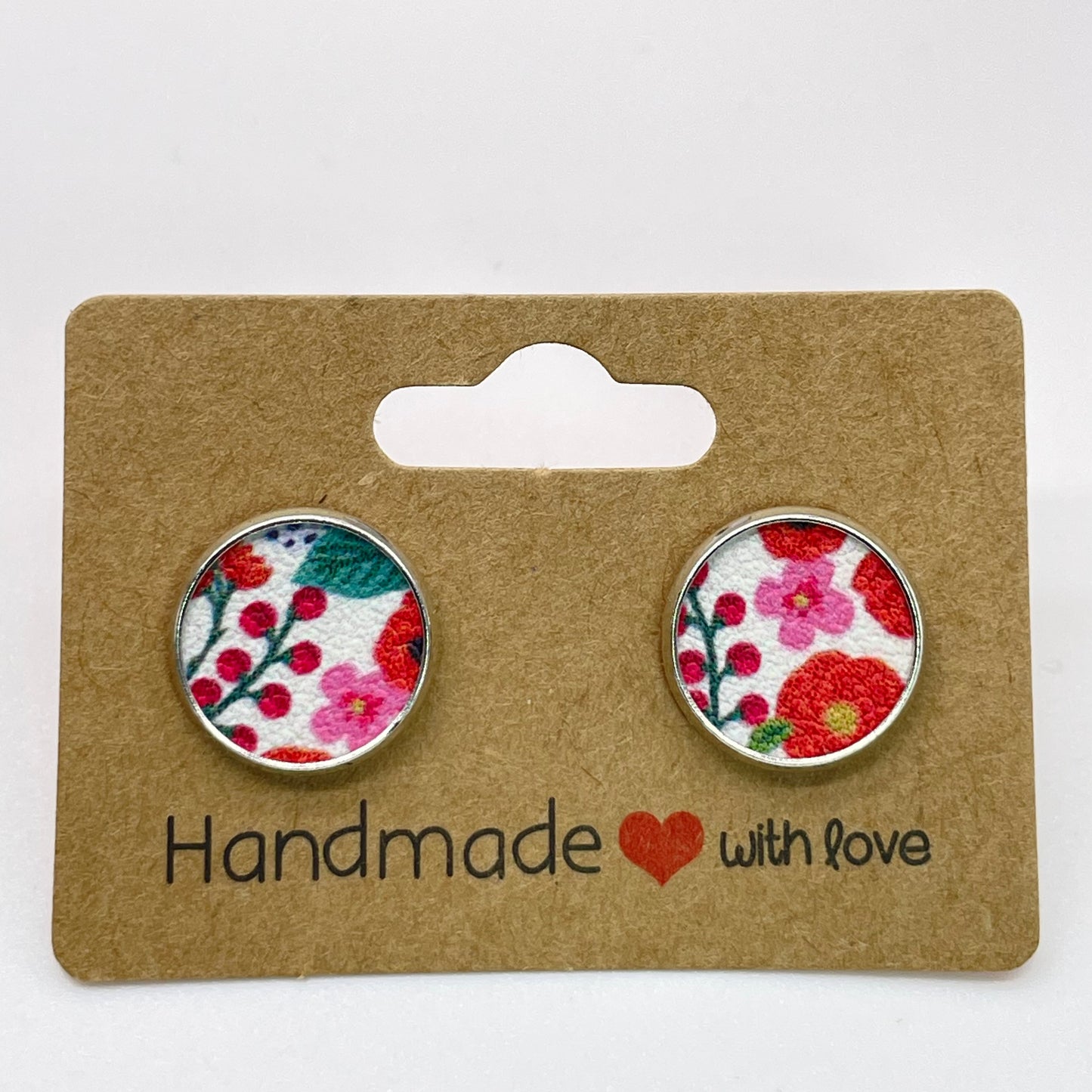 Red Flowers Circle Stud Earrings