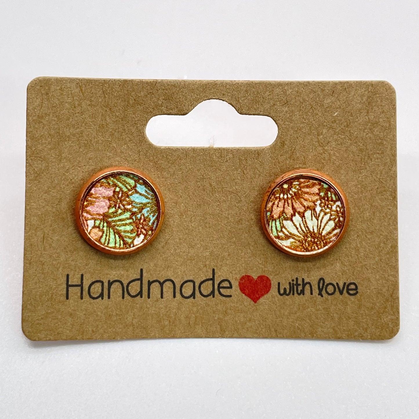 Peach + Teal Floral Circle Stud Earrings