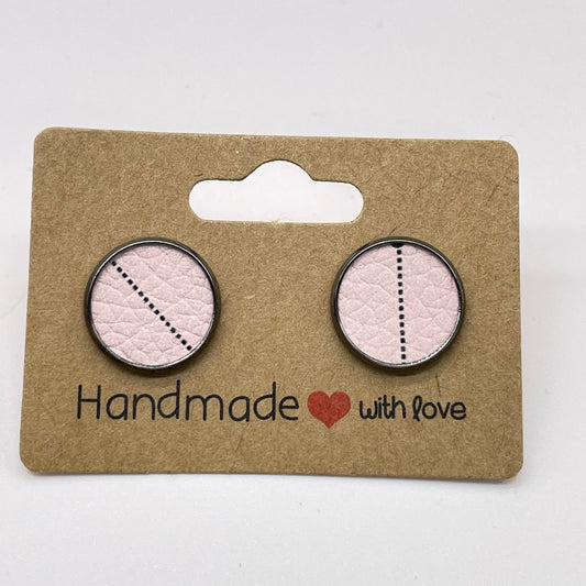 Pink with Black Center Line Circle Stud Earrings