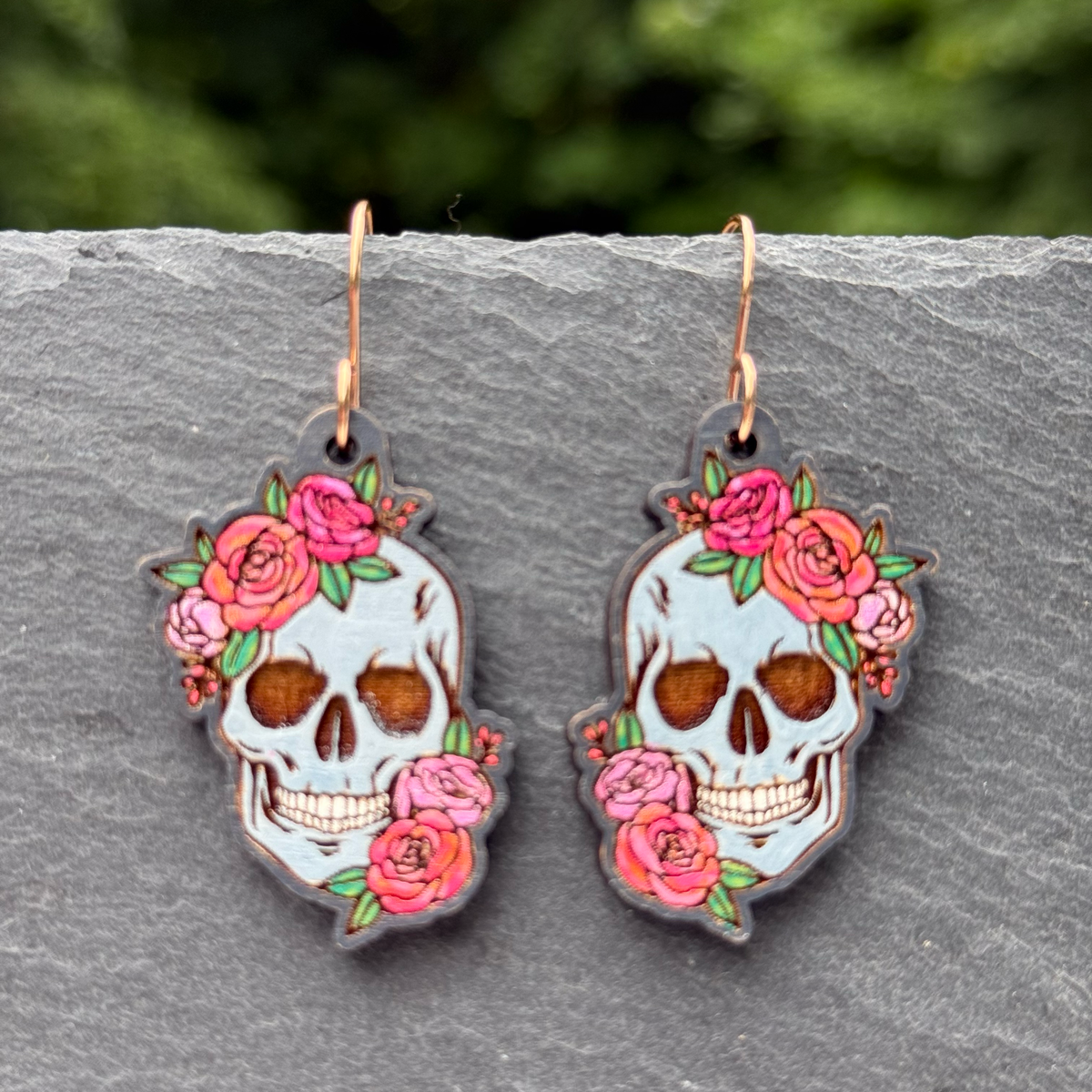Skull & Roses Drop Dangle Earrings