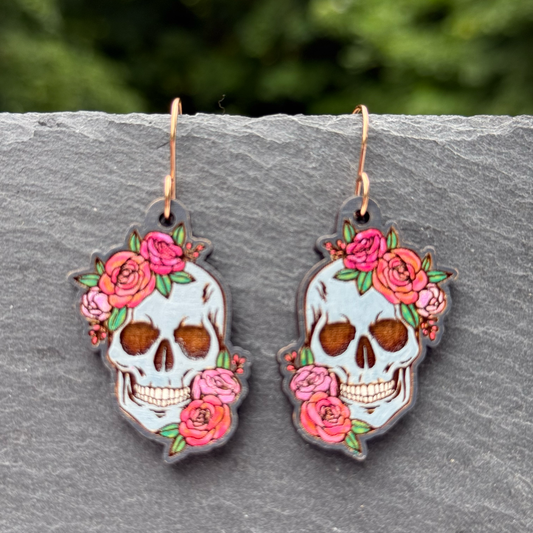 Skull & Roses Drop Dangle Earrings