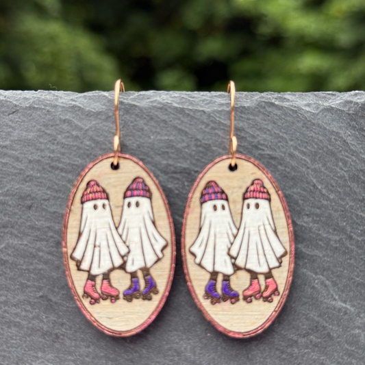 Roller Skater Ghost Drop Dangle Earrings