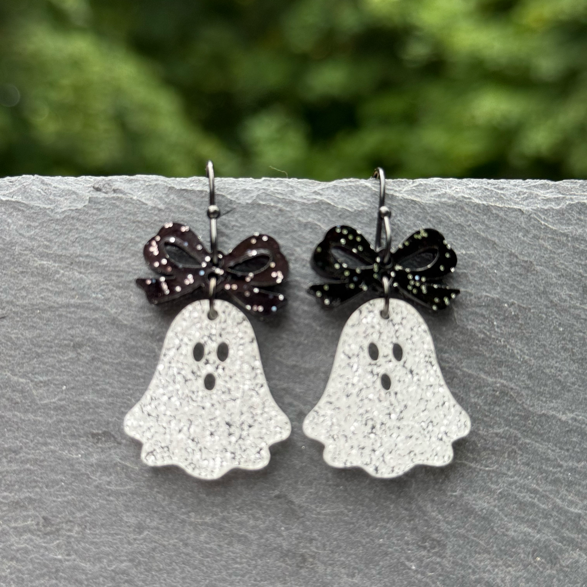 Ghost with Bow Acrylic Drop Dangle Earrings