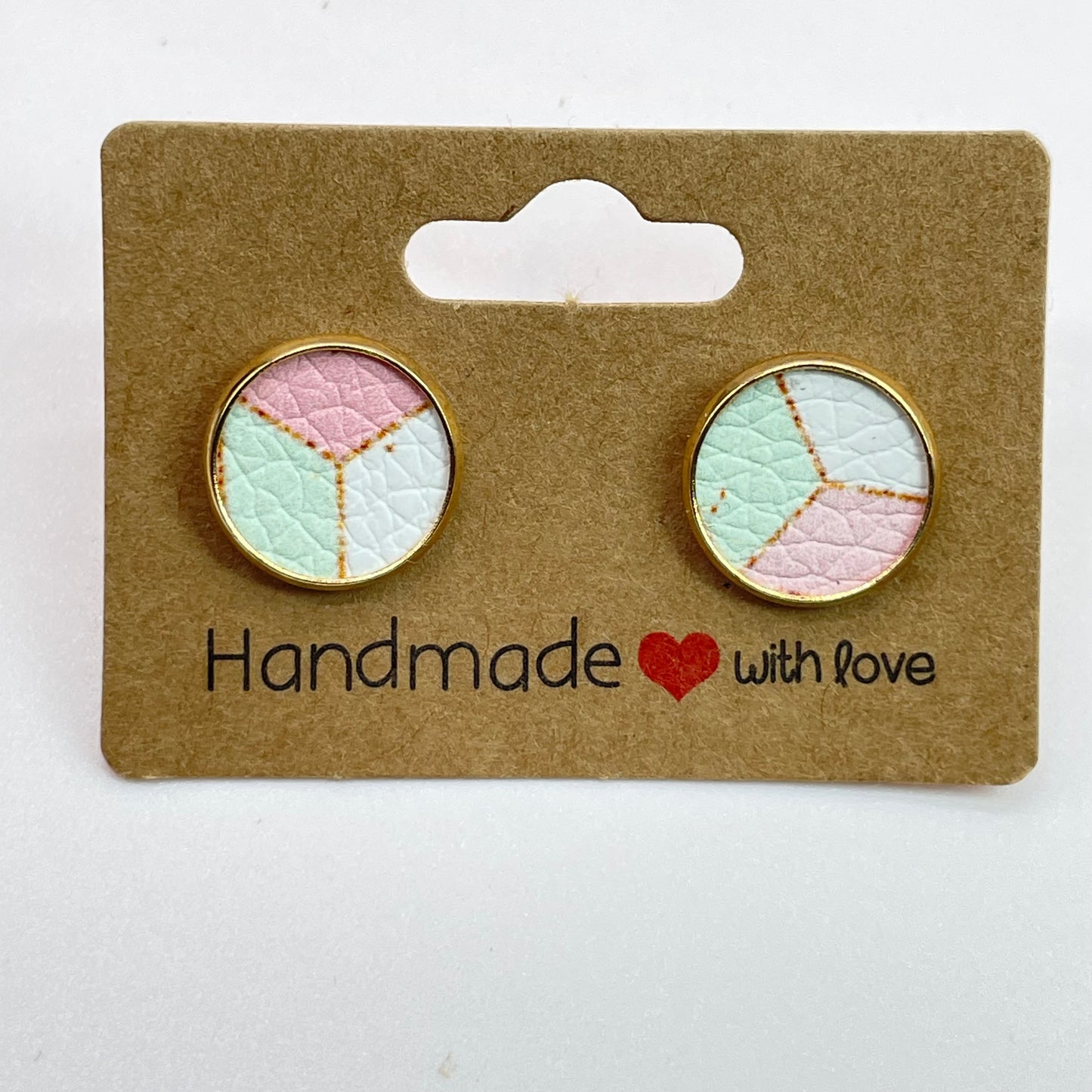 Light Pink + Turquoise + White Circle Stud Earrings