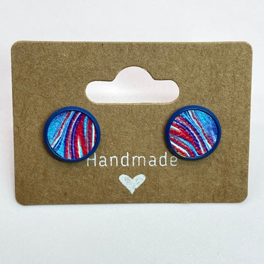 Red, White + Blue Oil Spill Circle Stud Earrings