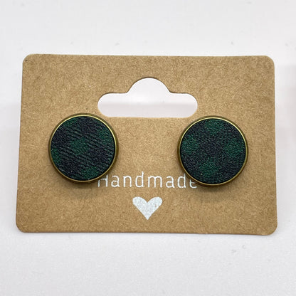 Green Buffalo Plaid Circle Stud Earrings