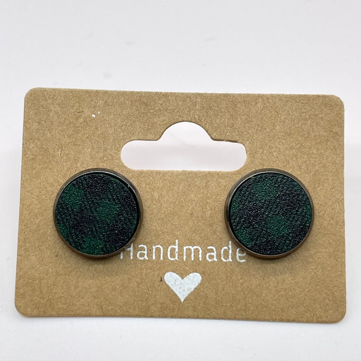 Green Buffalo Plaid Circle Stud Earrings