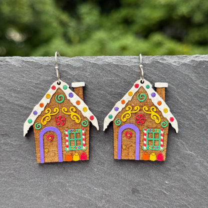 Gingerbread House Drop Dangle Earrings