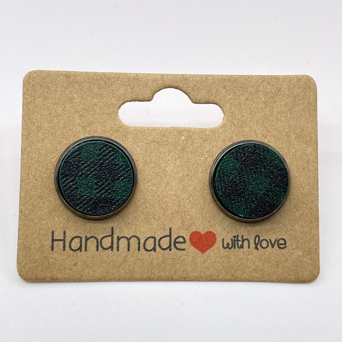 Green Buffalo Plaid Circle Stud Earrings