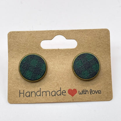 Green Buffalo Plaid Circle Stud Earrings