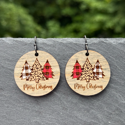 Trio of Trees Circle Drop Dangle Earrings