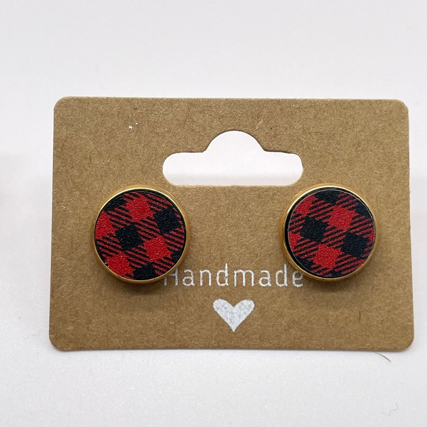 Red Buffalo Plaid Circle Stud Earrings