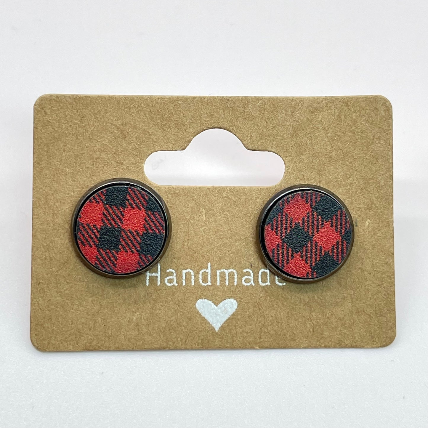 Red Buffalo Plaid Circle Stud Earrings