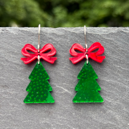Tree with Bow Acrylic Drop Dangle Earrings