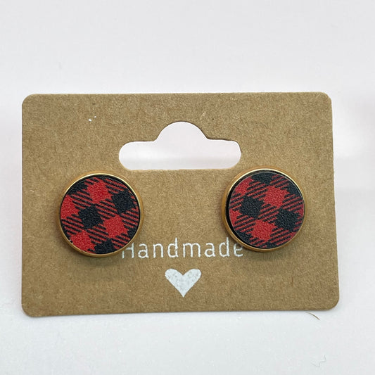 Red Buffalo Plaid Circle Stud Earrings