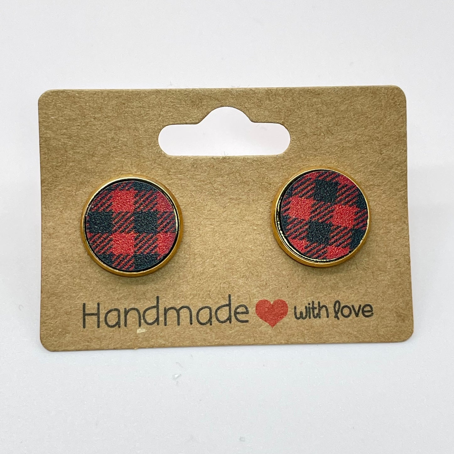 Red Buffalo Plaid Circle Stud Earrings