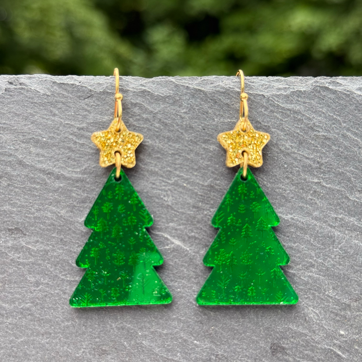 Tree with Star Acrylic Drop Dangle Earrings
