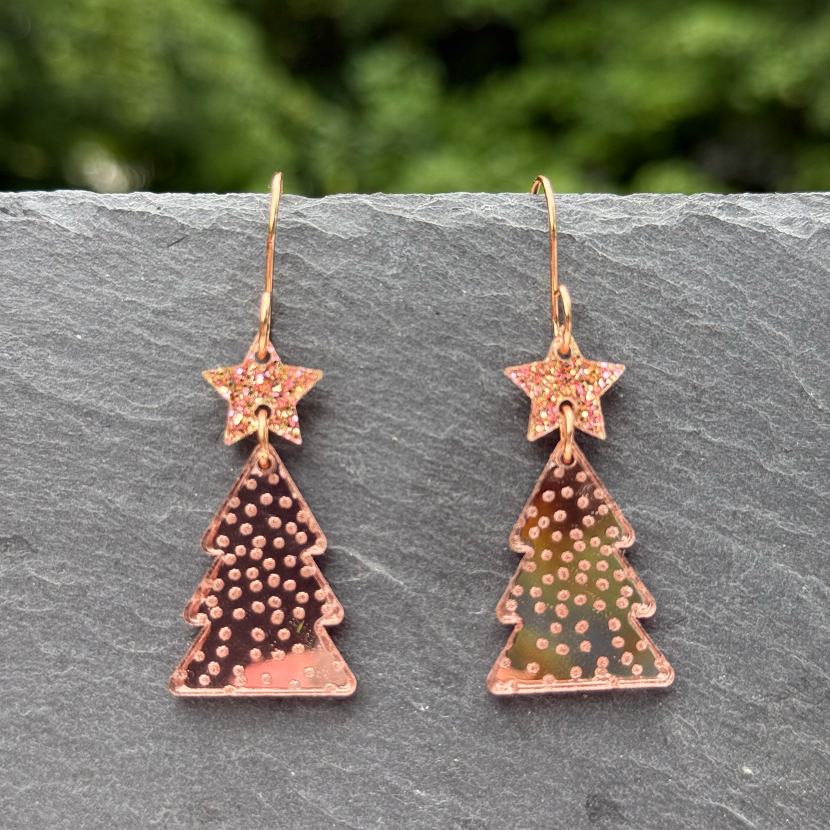 Tree with Star Acrylic Drop Dangle Earrings
