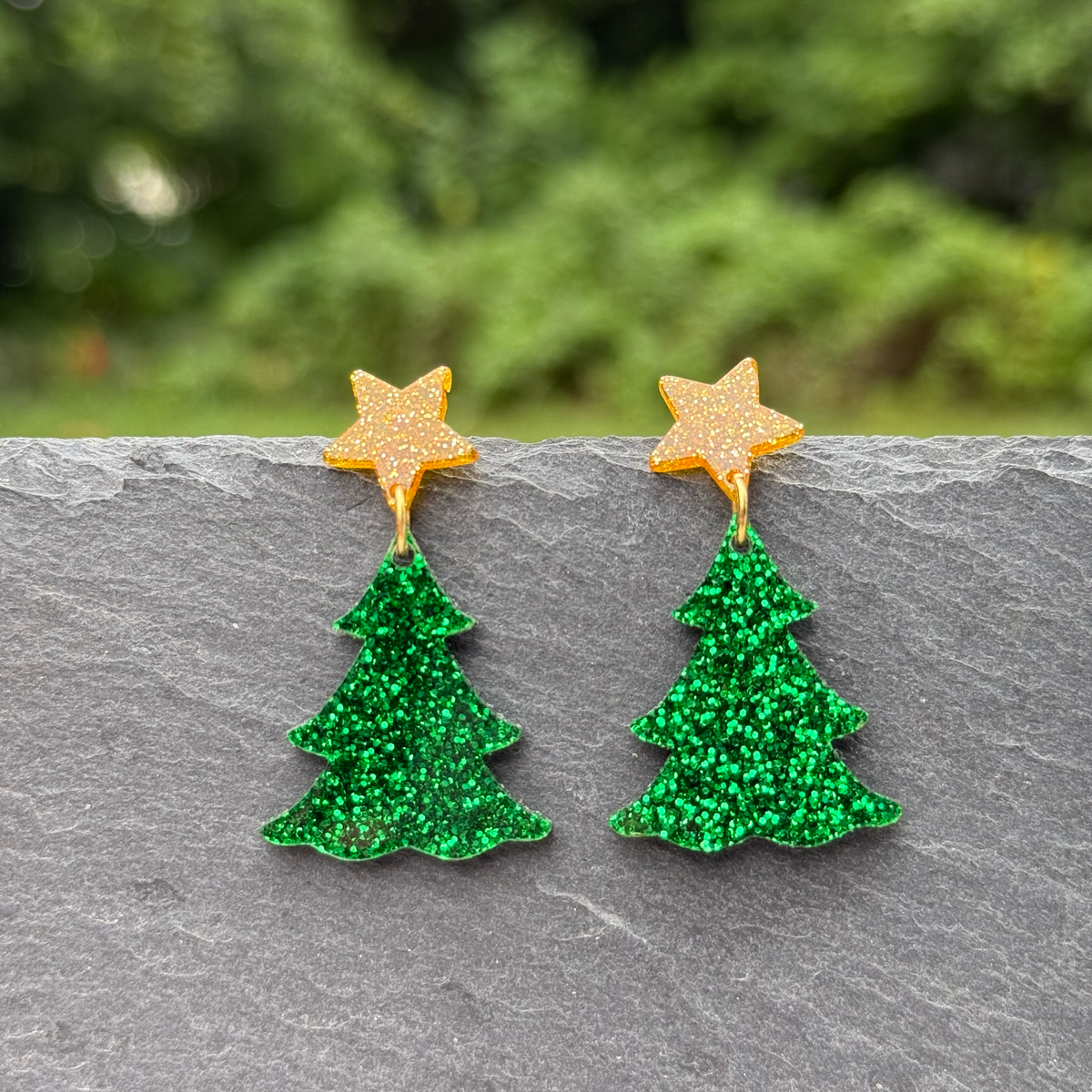 Tree with Star Acrylic Drop Dangle Earrings