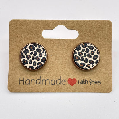 Brown Leopard Circle Stud Earrings