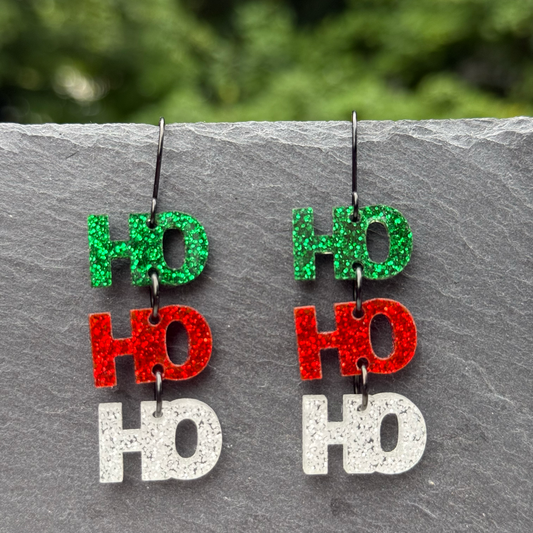 Ho Ho Ho Acrylic Drop Dangle Earrings