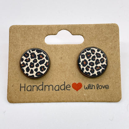 Brown Leopard Circle Stud Earrings