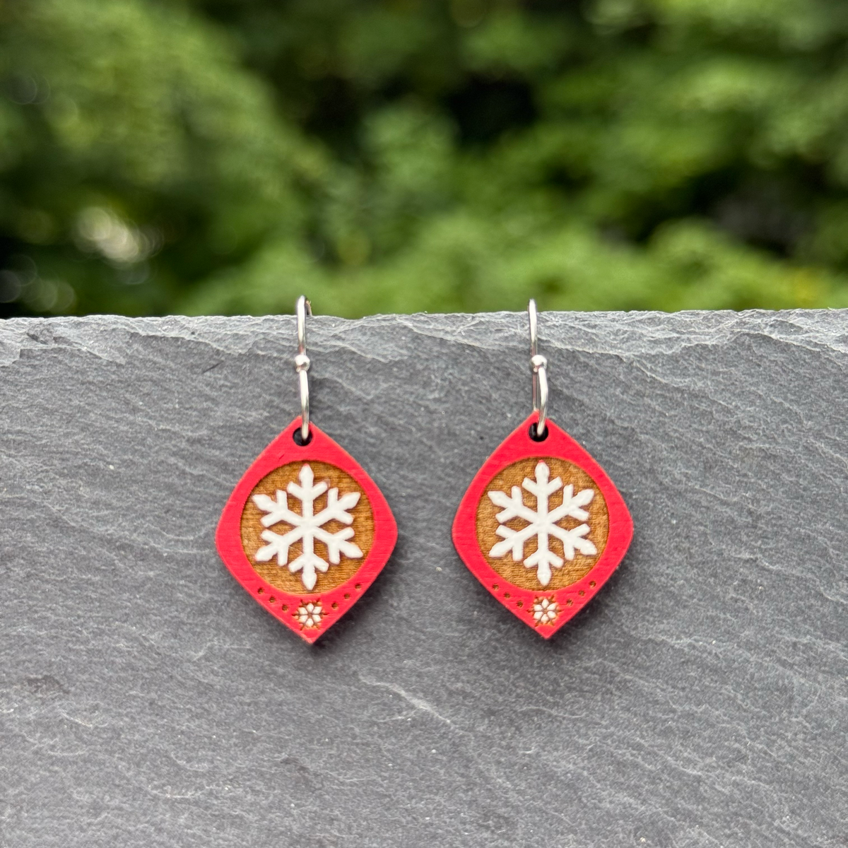 Small Snowflake Rounded Diamond Drop Dangle Earrings