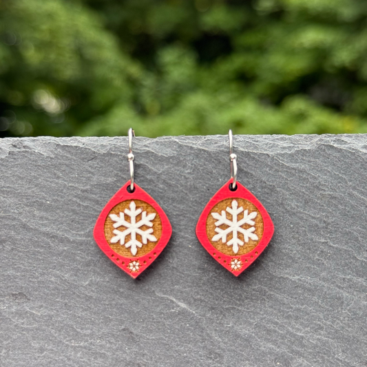 Small Snowflake Rounded Diamond Drop Dangle Earrings