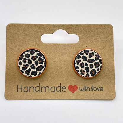 Brown Leopard Circle Stud Earrings