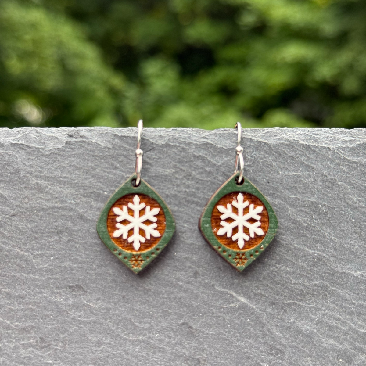 Small Snowflake Rounded Diamond Drop Dangle Earrings