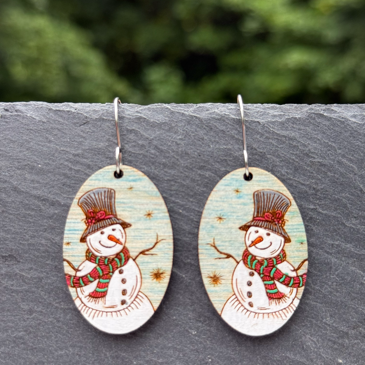 Snowman Oval Drop Dangle Earrings