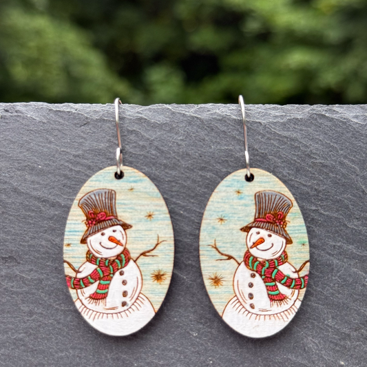 Snowman Oval Drop Dangle Earrings